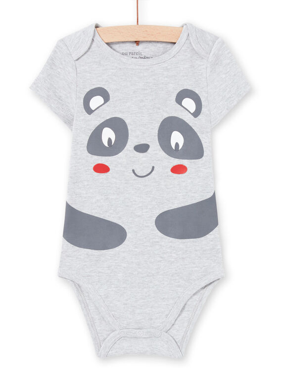 Body de mangas curtas cinzento mesclado com padrão panda bebé menino MEGABODPAN / 21WH14B1BDLJ920