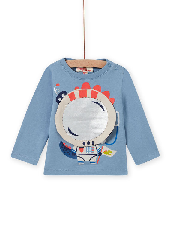 T-shirt azul horizonte com estampado de dragão astronauta bebé menino MUPLATEE1 / 21WG10O2TML216