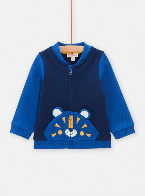 Casaco de malha azul estilo teddy com padrão tigre para bebé menino TUJOGIL1 / 24SG1081GILC214