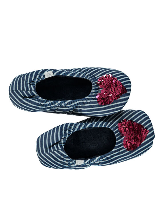 Chinelos elásticos veludo azul-marinho riscas com sequins mágicos criança menina GFBALELA / 19WK35Z3D07070