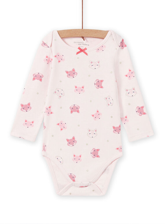 Body mangas compridas rosa estampado raposa bebé menina MEFIBODTET / 21WH13C1BDL632