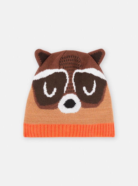 Gorro sépia com padrão de guaxinim para menino SYOGROBON7 / 23WI02O2BONI814