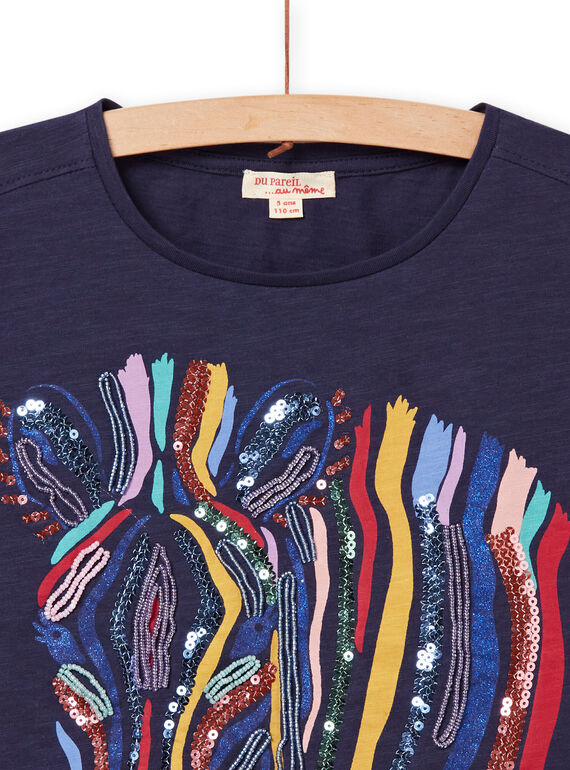 T-shirt azul-marinho com estampado zebra colorido menina NALUTI2 / 22S901P1TMC070