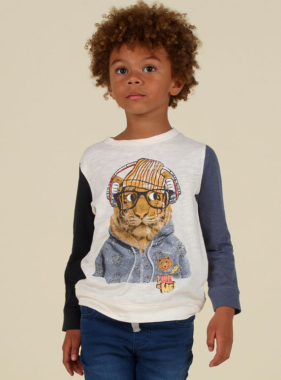 T-shirt de mangas compridas tricolor com padrão de tigre personificado menino MOHITEE2 / 21W902U1TML002