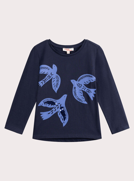 T-shirt azul-marinho com estampado de pássaro para menina VAJOYTEE1 / 24W901G3TML070