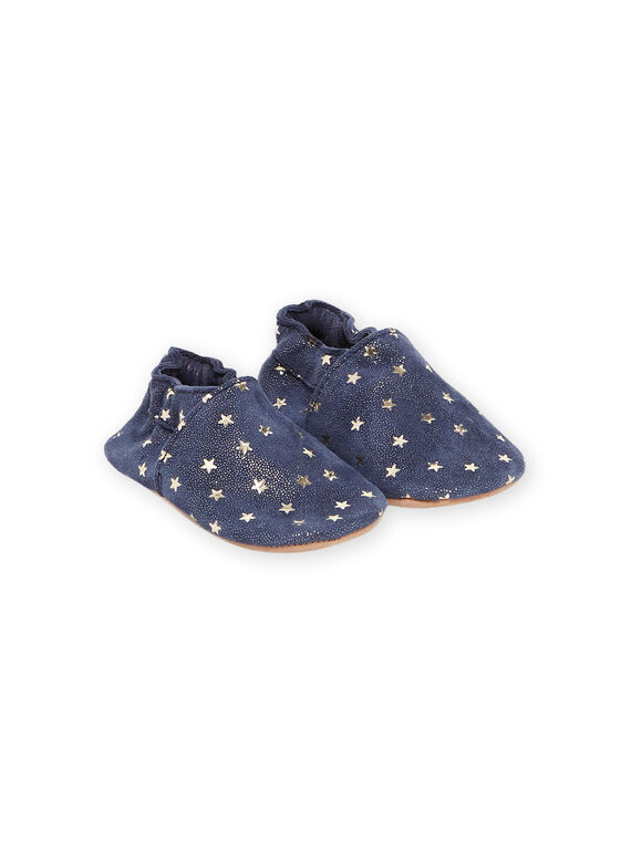 Pantufas couro macio azul estampado de estrelas bebé menina MICHOETOILE / 21XK3722D3SC201