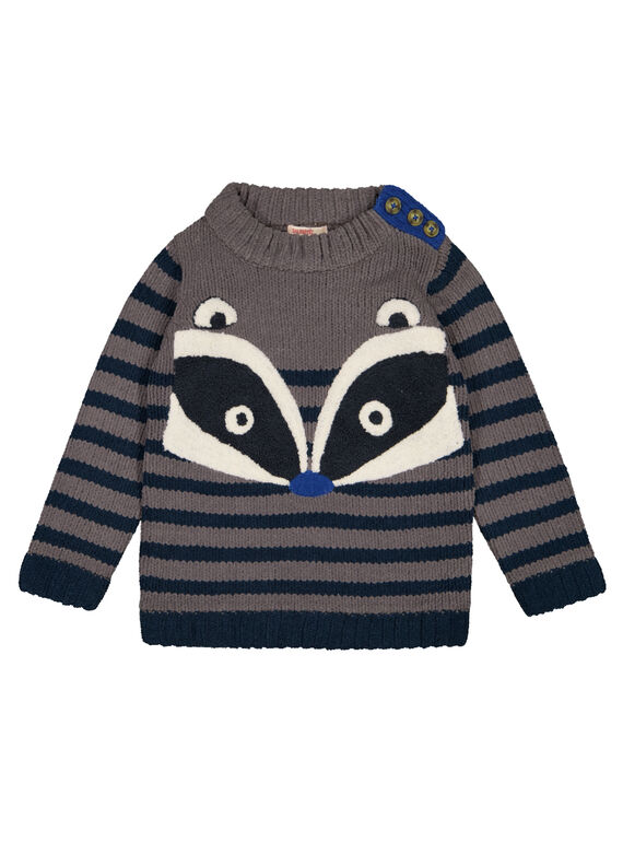 Camisola às riscas Cinzento e Azul-Marinho. GOBLAPUL / 19W902S1PULJ921