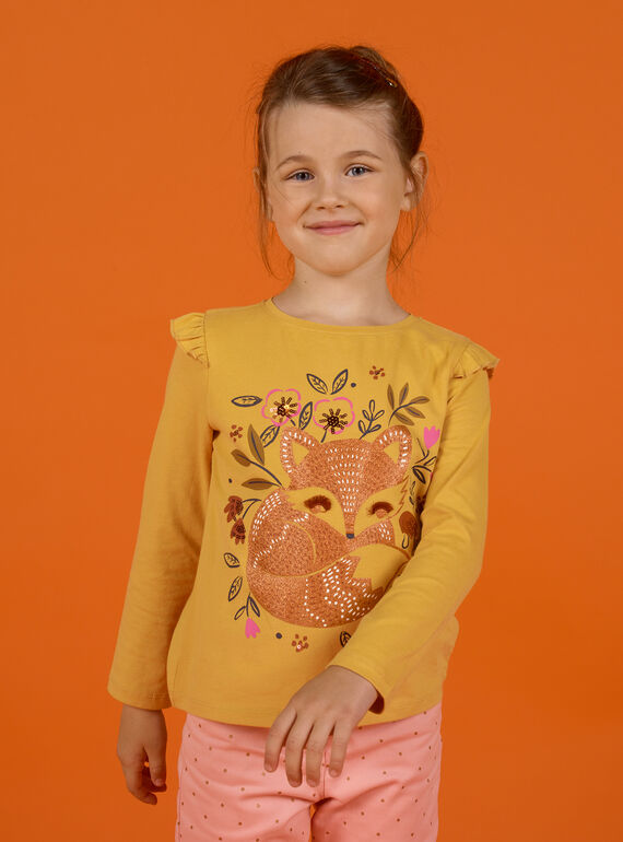 T-shirt mangas compridas amarelo padrão raposa menina MASAUTEE2 / 21W901P1TMLB107