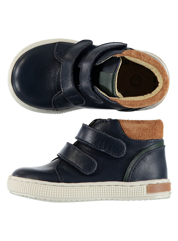Sapatilhas couro azul-marinho bebé menino GBGBASRINE / 19WK38I2D3F070