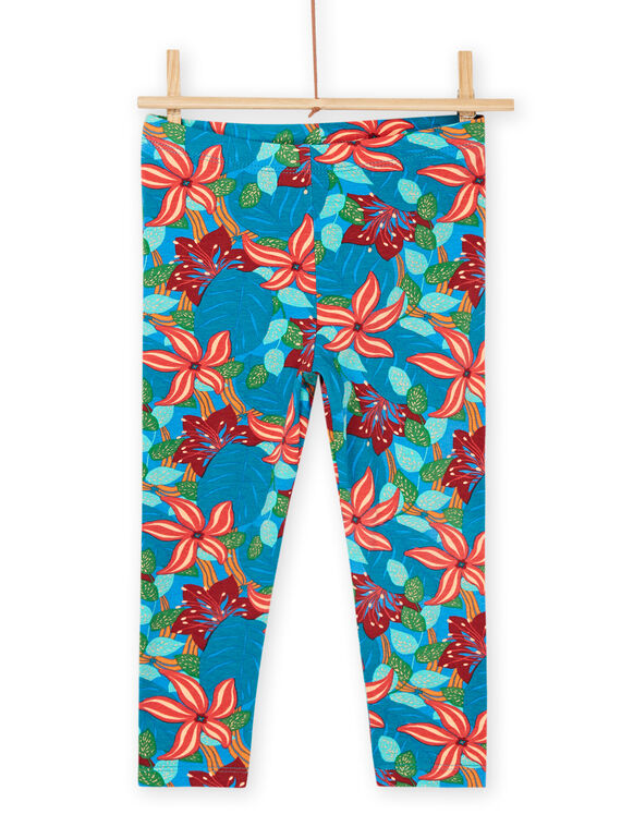 Leggings turquesa-escuro com estampado de flores RYABALEG / 23SI01W1CALC217