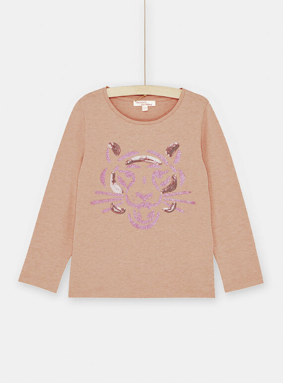T-shirt rosa com padrão de tigre menina SAJOYTEE2 / 23W901B1TMLD314