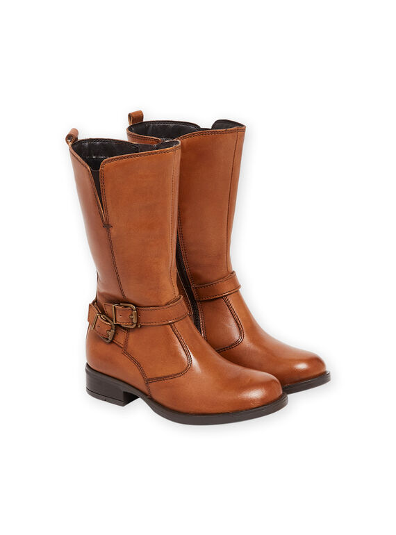 Botas cavaleiro com tira em couro liso PABOTTCAMEL / 22XK3591D3W804