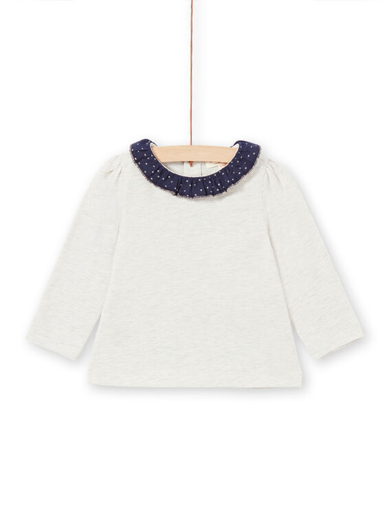 T-shirt bege mesclada e azul-marinho bebé menina MIJOBRA4 / 21WG0912BRAA011