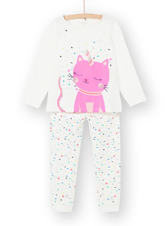 Pijama criança menina fosforescente em jersey padrão gato LEFAPYJCAT / 21SH1151PYJ001