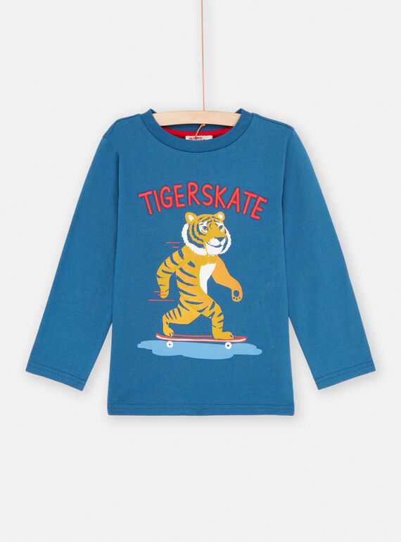 T-shirt azul com padrão de tigre skater menino SOFORTEE4 / 23W902K2TMLC226