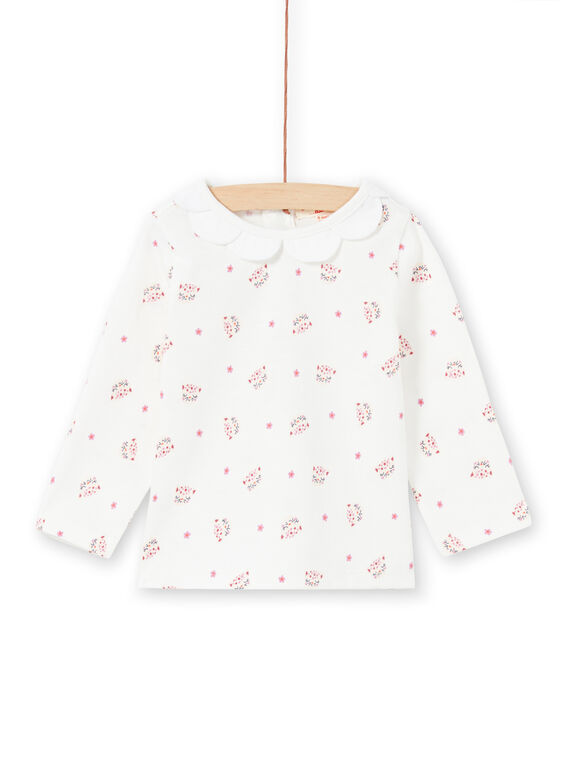 T-shirt mangas compridas cru com estampado cabeças de leopardo e flores bebé menina MIPABRA / 21WG09H2BRA001