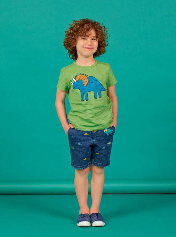 Bermudas de ganga azul estampado dinossauros criança menino LOVERBER2 / 21S902Q1BERP274