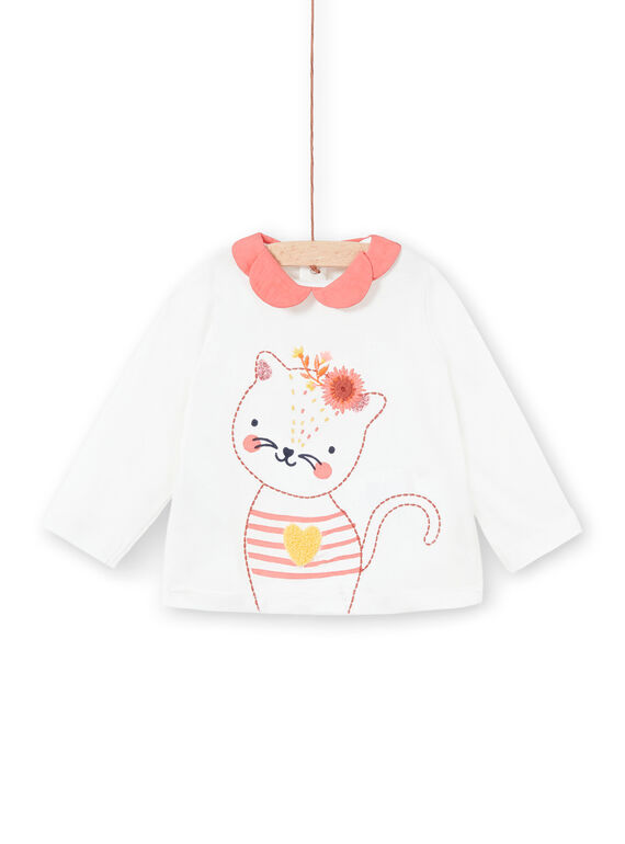 T-shirt branco mangas compridas com gola a contrastar LINAUBRA / 21SG09L1BRA001