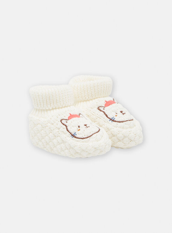 Pantufas de recém-nascido esbranquiçadas com padrão de gato TOU1CHOS / 24SF42H1CHPA001