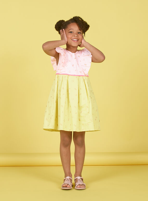 Vestido rosa e amarelo estampado frutos com purpurinas LAJAUROB3 / 21S901O2ROB307