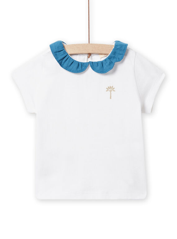 T-shirt cru com gola aos folhos azul-petróleo bebé menina NIJOBRA6 / 22SG09C4BRA000