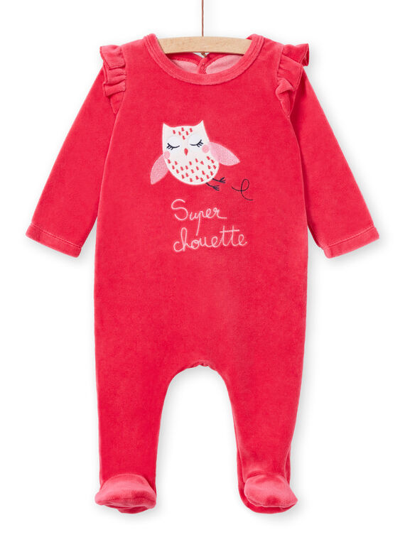 Babygro recém-nascido menina em veludo rosa padrão coruja LEFIGRETYP / 21SH135AGRED332