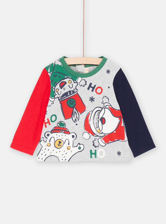 T-shirt de Natal cinzento mesclado médio para bebé menino SUWAYTEE / 23WG10S1TMLJ922