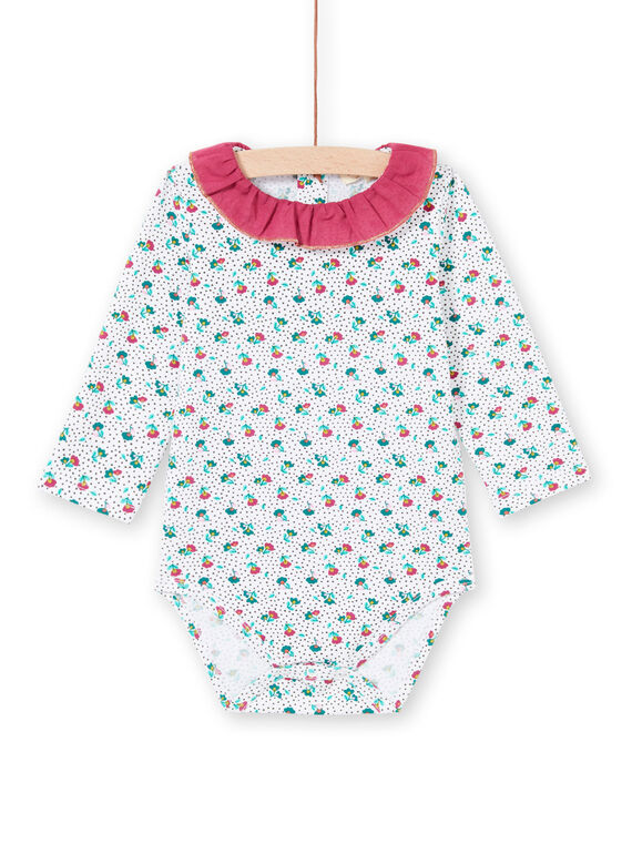 Body de mangas compridas com gola com folhos e estampado florido bebé menina MITUBOD / 21WG09K1BOD001
