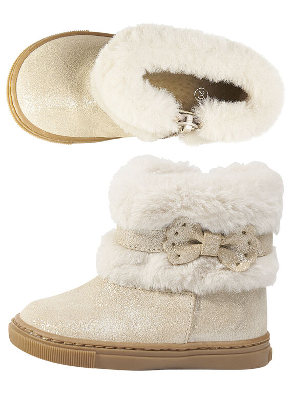 Boots pelo crosta de couro com brilhantes bege bebé menina GBFBOOTCHIC / 19WK37Y2D0D080