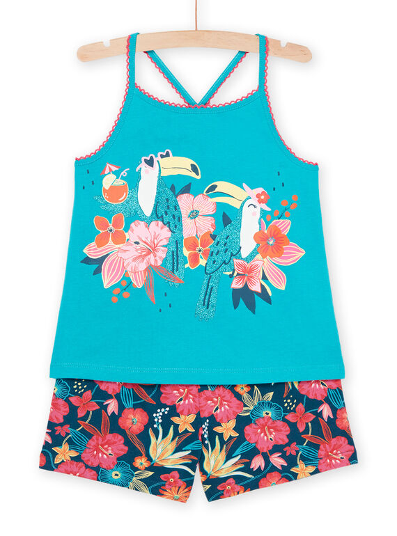 Pijama turquesa com padrão de tucanos e estampado florido REFAPYJTOU / 23SH11H2PYJ202