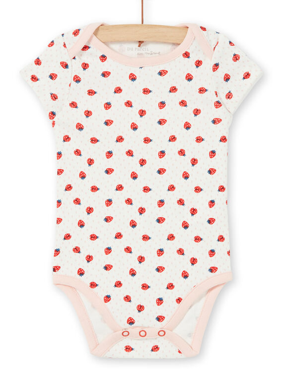 Body cru e vermelho estampado morangos em algodão bebé menino LEFIBODANI / 21SH132CBDL001