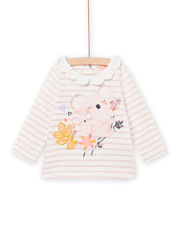 T-shirt às riscas e gola flor com estampado de coalas bebé menina NIMOBRA / 22SG09N1BRAD327