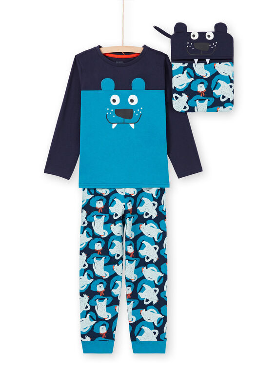 Conjunto pijama T-shirt e calças azul e azul-marinho menino MEGOPYJMAN2 / 21WH1271PYG705