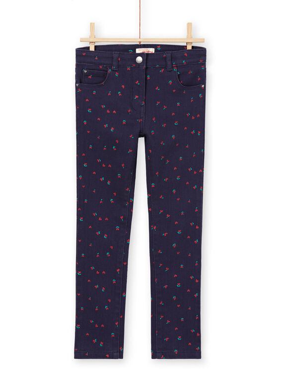 Calças de sarja azul noite com estampado de flores e corações menino MAJOPANT3 / 21W90121PANC205