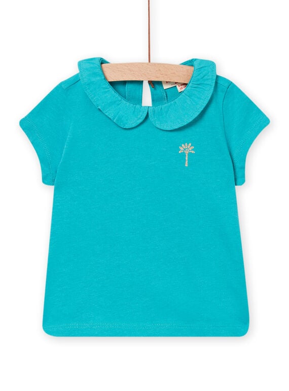 T-shirt com gola Peter Pan turquesa bebé menina NIJOBRA8 / 22SG09C2BRA202