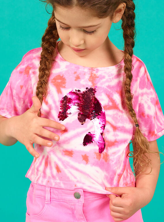 T-shirt curta rosa e cru com lantejoulas reversíveis LABONTI4 / 21S901W1TMC000