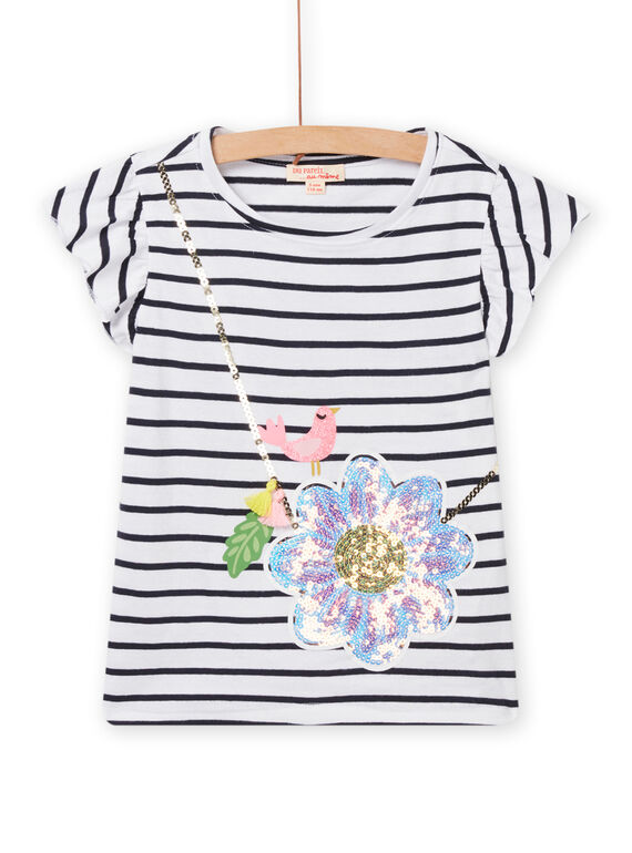 T-shirt cru às riscas com estampado de mala flor menina NASOTI3 / 22S901Q3TMC001