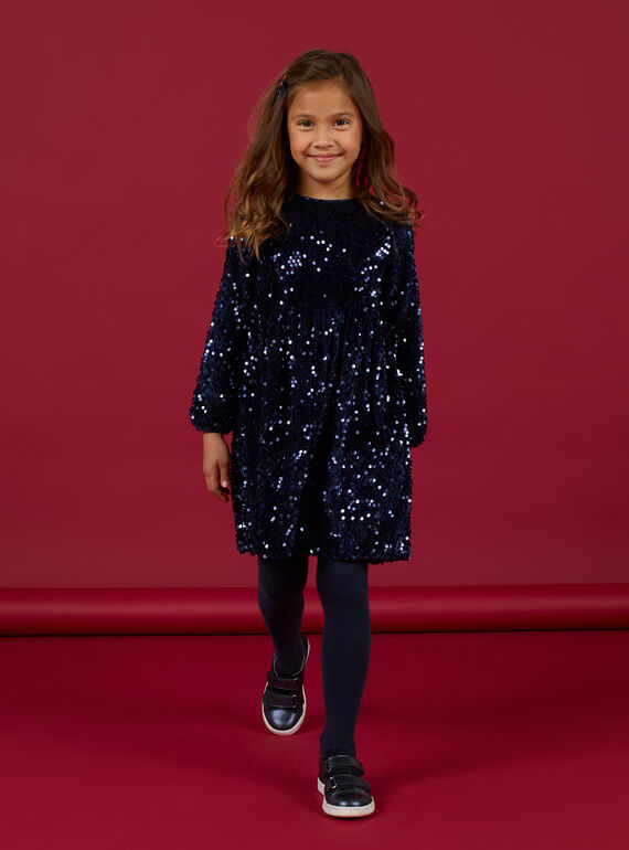 Vestido em veludo azul-marinho com lantejoulas menina MANOROB4 / 21W901Q4ROB070
