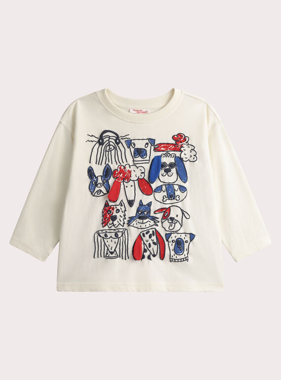T-shirt de manga comprida cru com estampado de cães WOKATEE1 / 25S90231TML005