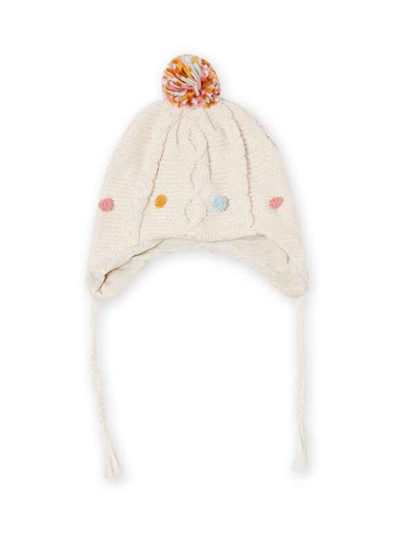 Gorro de malha cru com pompons coloridos bebé menina MYISAUBON2 / 21WI0953BONA010