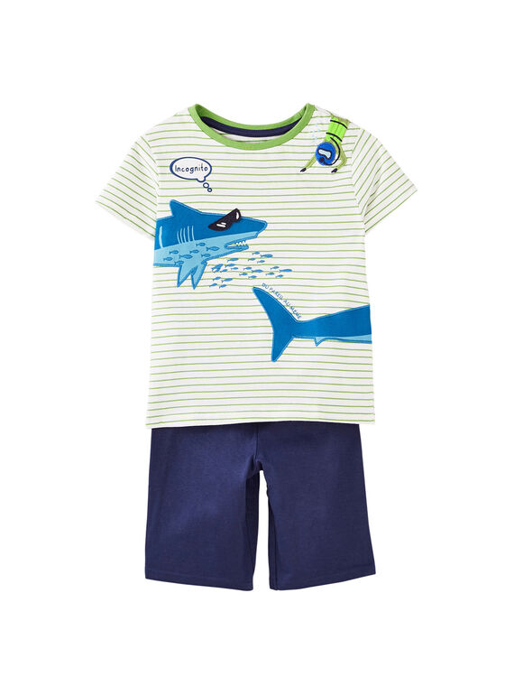 Pijama curto criança menino verde e cru JEGOPYCPLON / 20SH12U2PYJ001
