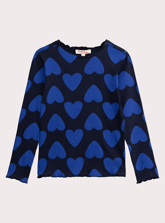 T-shirt com estampa de coração azul para menina  VAJOUTEE2 / 24W901J3TML070