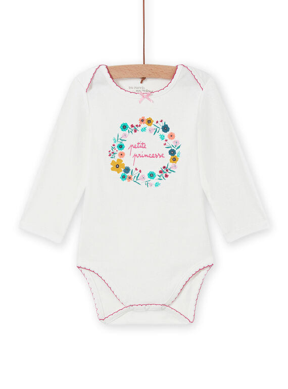 Body branco com padrão de coroa de flores bebé menina MEFIBODPRI / 21WH13C4BDL001