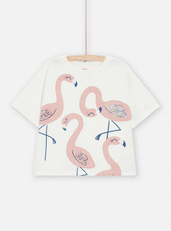 T-shirt com lantejoulas branca e rosa menina TAJOTI3 / 24S901B3TMC001