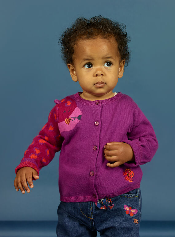 Cardigã em malha violeta com padrão leopardo bebé menina MIPACAR / 21WG09H2CAR712