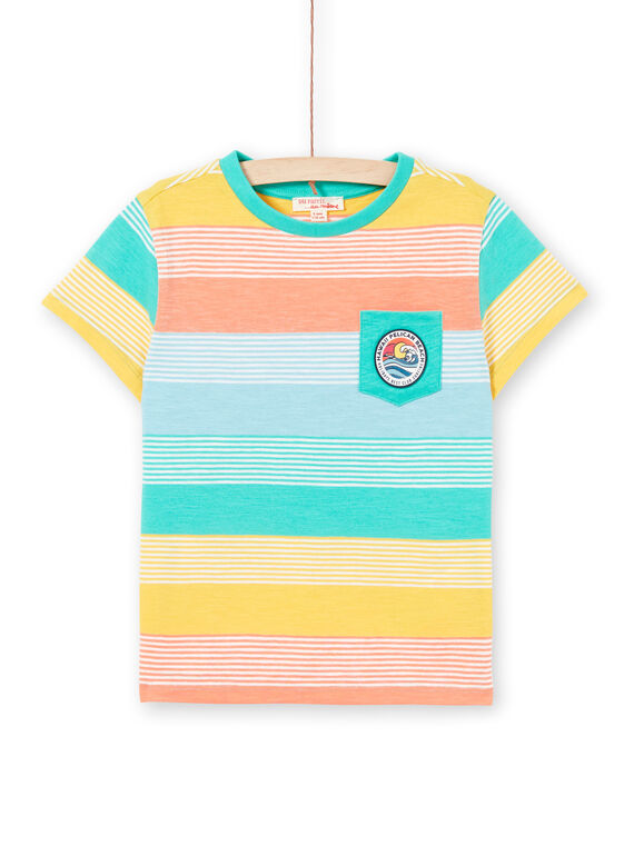 T-shirt amarela e verde às riscas criança menino LOBONTI4 / 21S902W4TMC600