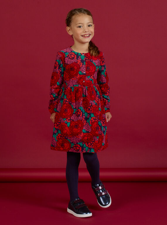 Vestido de mangas compridas estampado florido em veludo canelado menina MAFUNROB1 / 21W901M3ROBH703