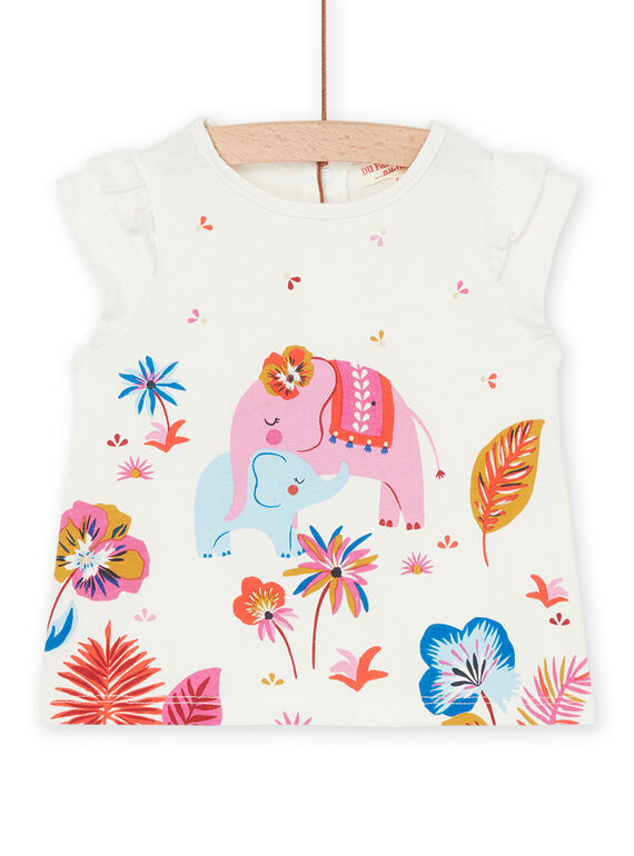 T-shirt cru com padrão de elefantes e flores RIJUNTI / 23SG09U1TMC001
