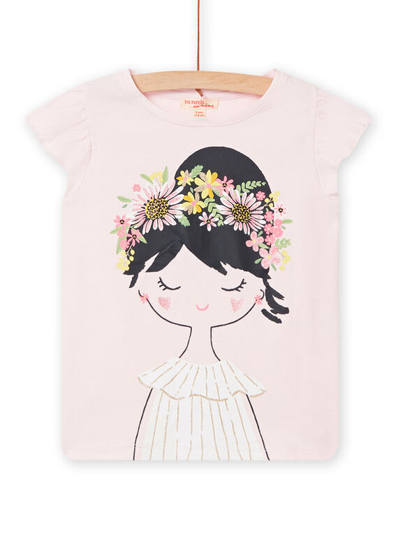 T-shirt rosa-claro com padrões menina e coroa de flores menina NASOTI2 / 22S901Q4TMC321