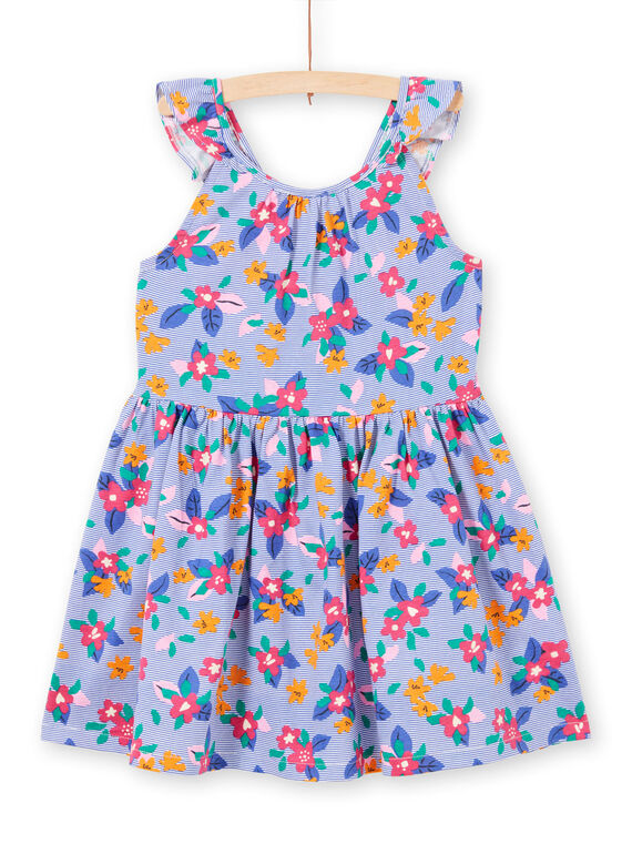 Vestido de alças com folhos estampado às riscas e flores menina LAPLAROB1 / 21S901T2ROB000